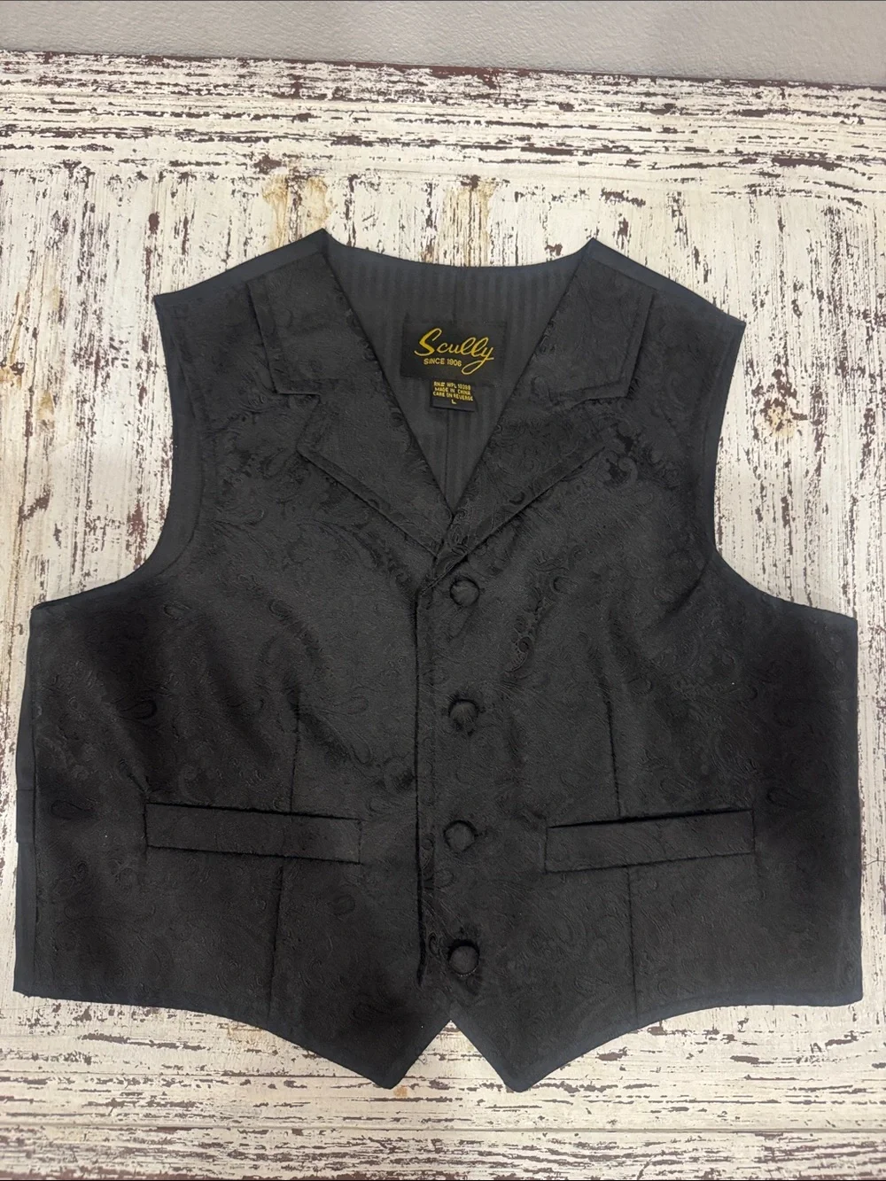 Scully Black Paisley Notch-Lapel Vest Youth L